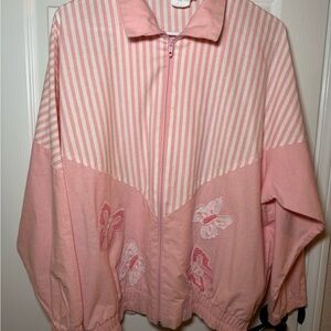 Vintage 80’s Women’s Pink & white Striped windbreaker Jacket butterfly detail